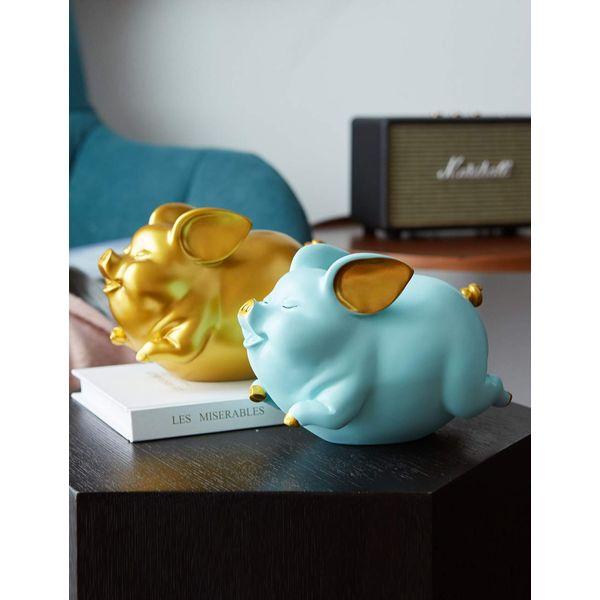 Amoy-Art Piggy Bank Coin Bank Pig Gifts Figurine Animal Decor Polyresin Arts Blue 21cm 1