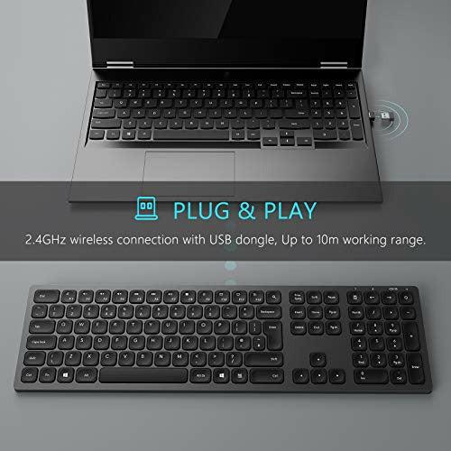 Seenda 2.4G Wireless Keyboard, Slim Full-Size Low Profile Keys Rechargeable Keyboard With Number Pad, QWERTY UK Layout, for Computer Windows 7/8/10, Laptop, PC, Desktop, Space Gray 4