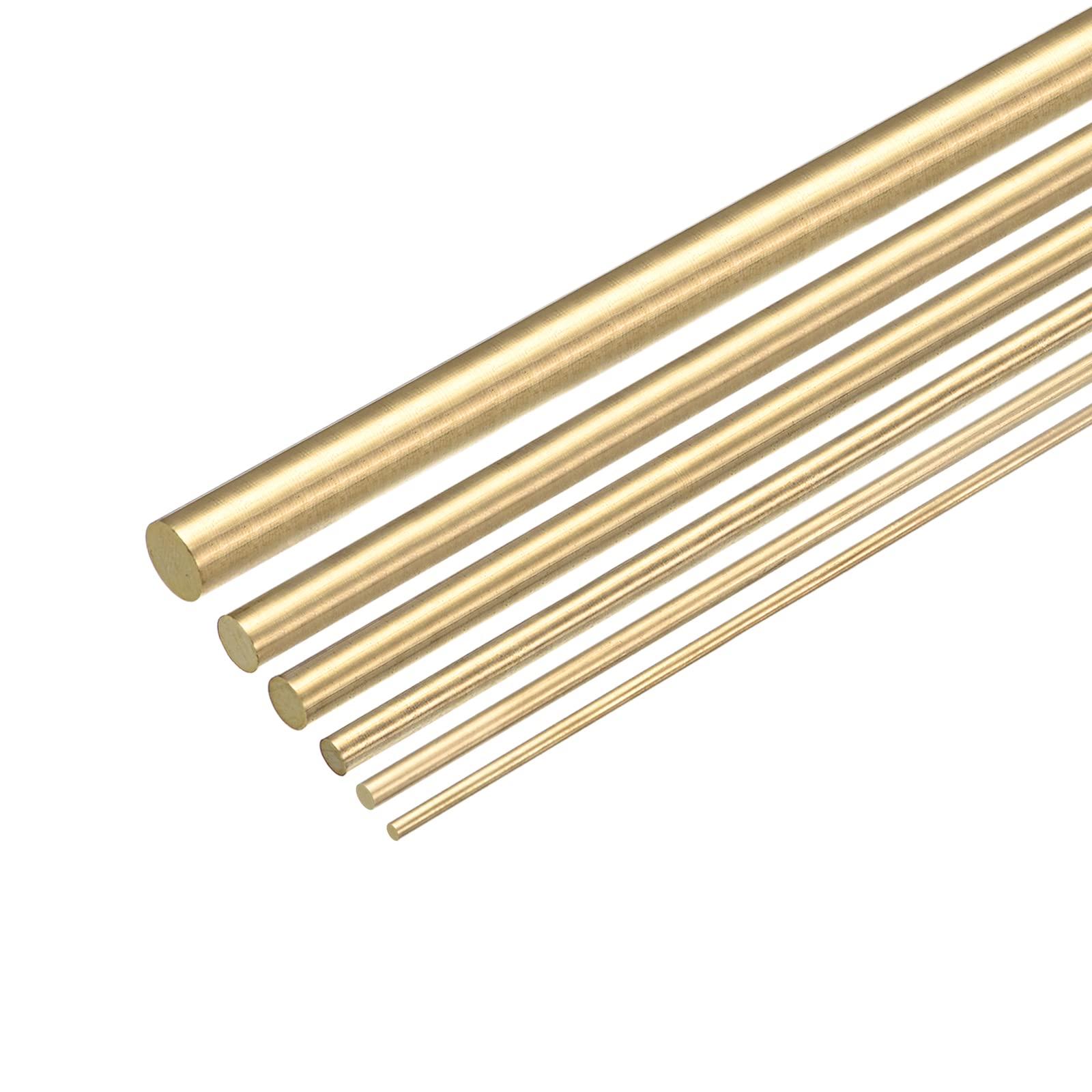 sourcing map Brass Rods Round Solid Brass Stock Pin 2mm-8mm Assorted Diameter for 350mm Length Brass Rod for Drift Punches Various Shaft DIY Craft Model Plane Ship Cars(Pack of 6)