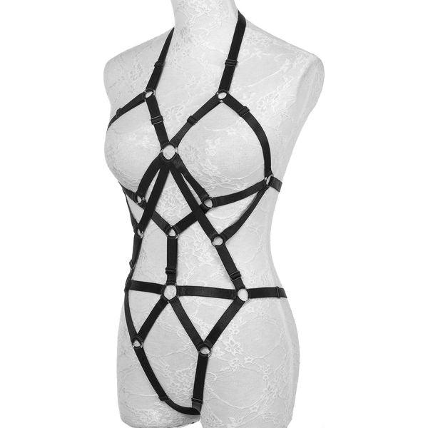 XISESEA Women Body Harness Bra Set: Fashion Strappy Lingerie Set Sexy Cage Bra Elastic Cupless Bra Punk Gothic Harness Belt 1