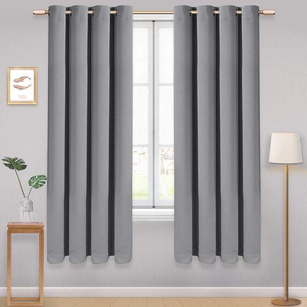 AONBAT 2 Panels Set Blackout Eyelet Curtains Super Soft Thermal Insulated Window Treatment Drapes for Bedroom Living Room Nursery, Light Grey W46 x L72 Inch