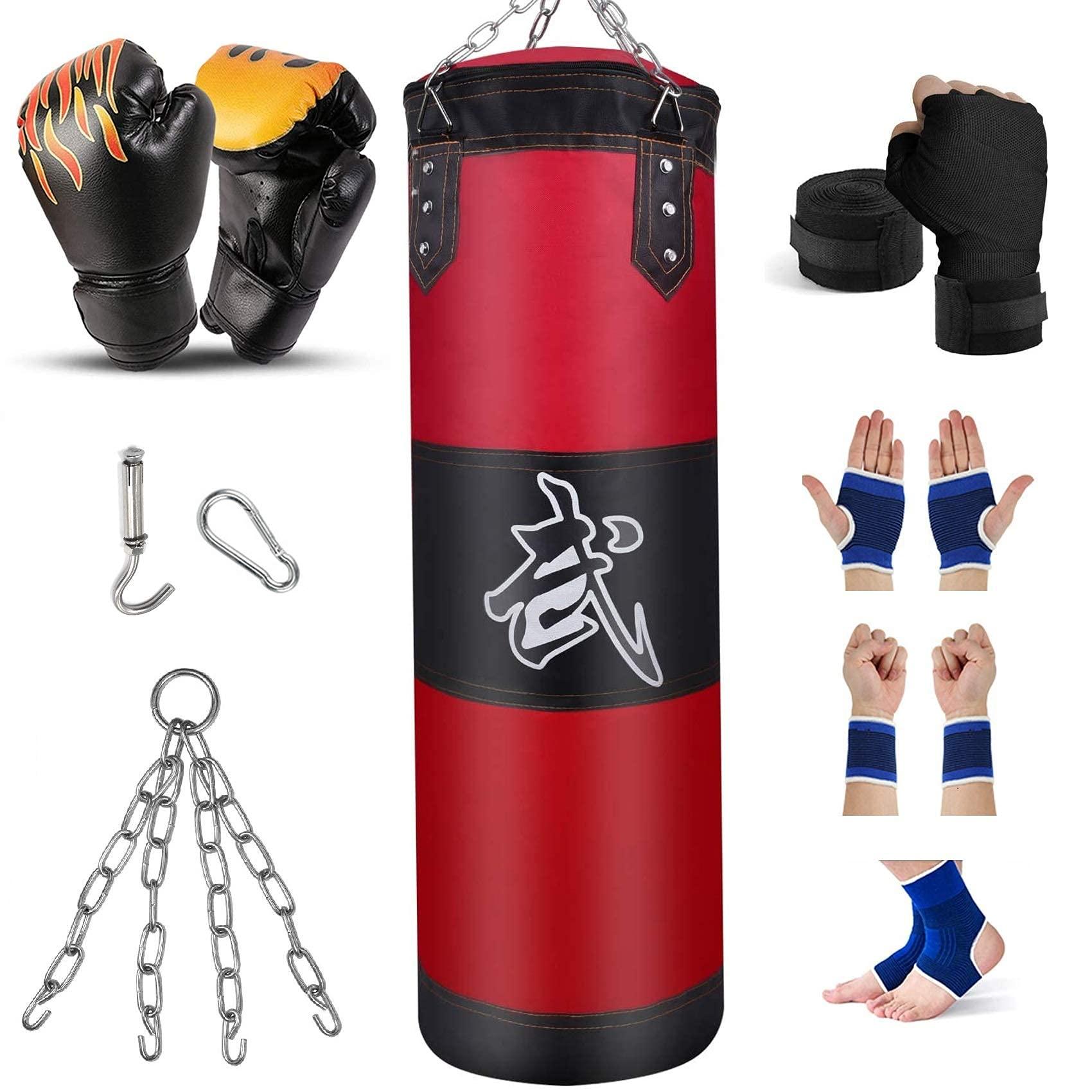 Prorobust Heavy Boxing Bag, Unfilled Punching Bag Set with Boxing Gloves, Chain, Ceiling Hook for MMA, Kickboxing, Muay Thai, Karate, Taekwondo (3.3ft, Red) 0