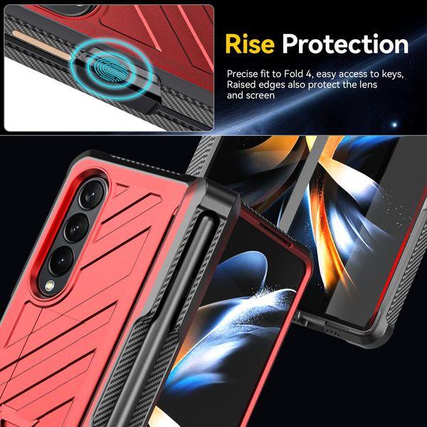 Vizvera UMB RS Series for Samsung Galaxy Z Fold 4 Shell With S Pen Holder, With a Hidden Stand, Matt Case Smartphone Drop-Out-Resistant Shock Resistant Cover for Galaxy z Fold 4 2022-Red 2