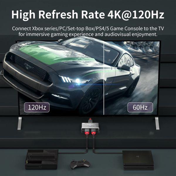 8K HDMI 2.1 Switch Splitter 2 in 1 Out, BolAAzuL HDMI 2.1 Switcher Adapter -Silver- 8K@60Hz 4K@120Hz 48Gbps 2 Way HDMI a/b Switch 2 Input 1 Output for X-Box PS5 PS4 Blue-ray Player Projectors Monitors 2