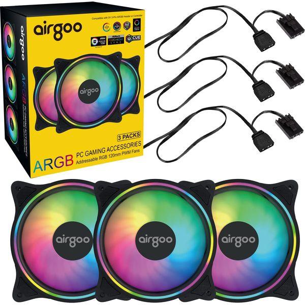 Airgoo 120mm ARGB PWM Case Fans, 3 Packs Come with 4pin Adapter Cable for Corsair Commander Core XT, Compatible with Corsair iCUE, High Performance Low Noise Cooling PC Fans with Hydraulic Bearing