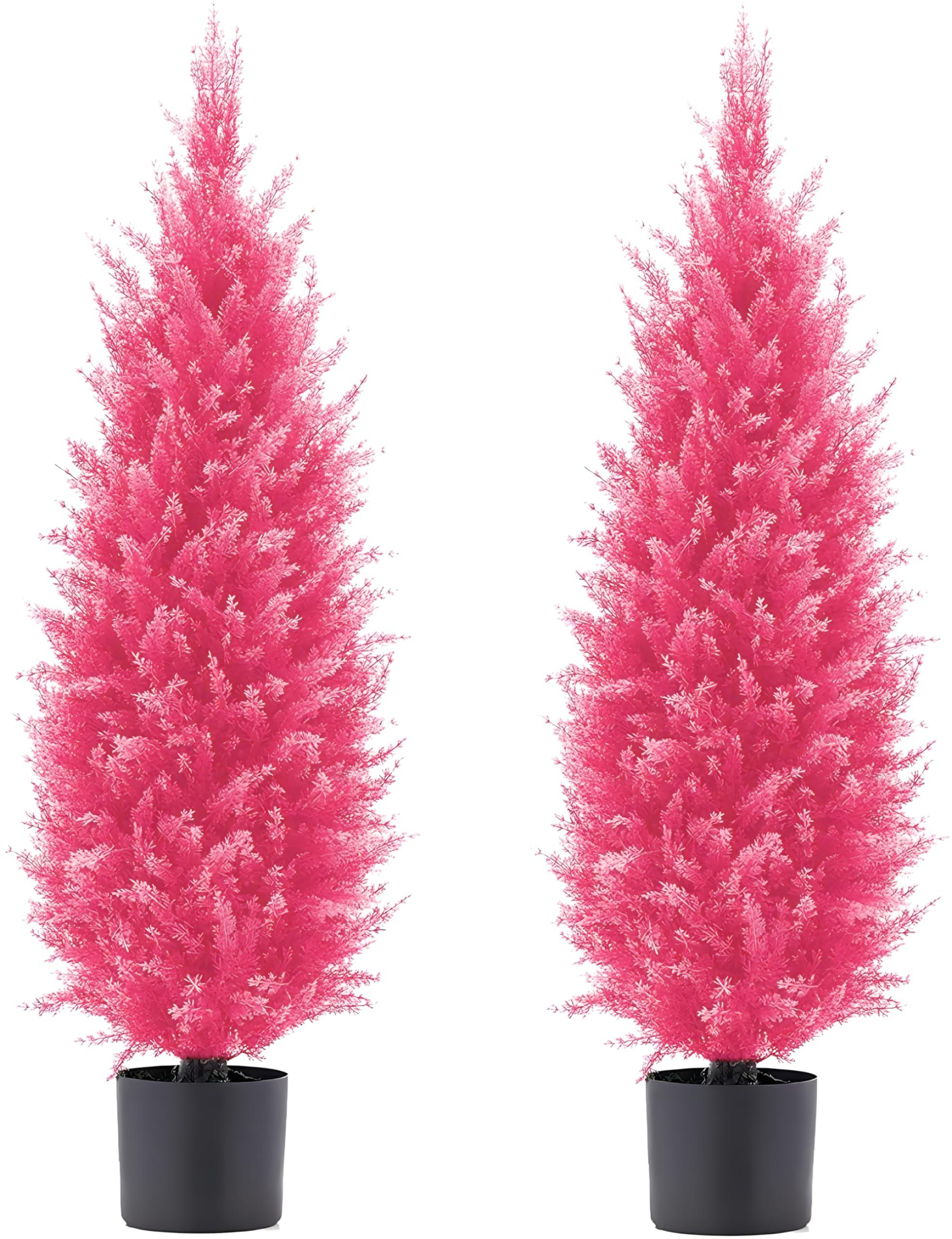 DLD Two unique meaningful trees 35-inch pink artificial Christmas tree decoration, indoor, family porch bedroom, carnival party, artificial shrub plants, Christmas, white beard Santa Claus.