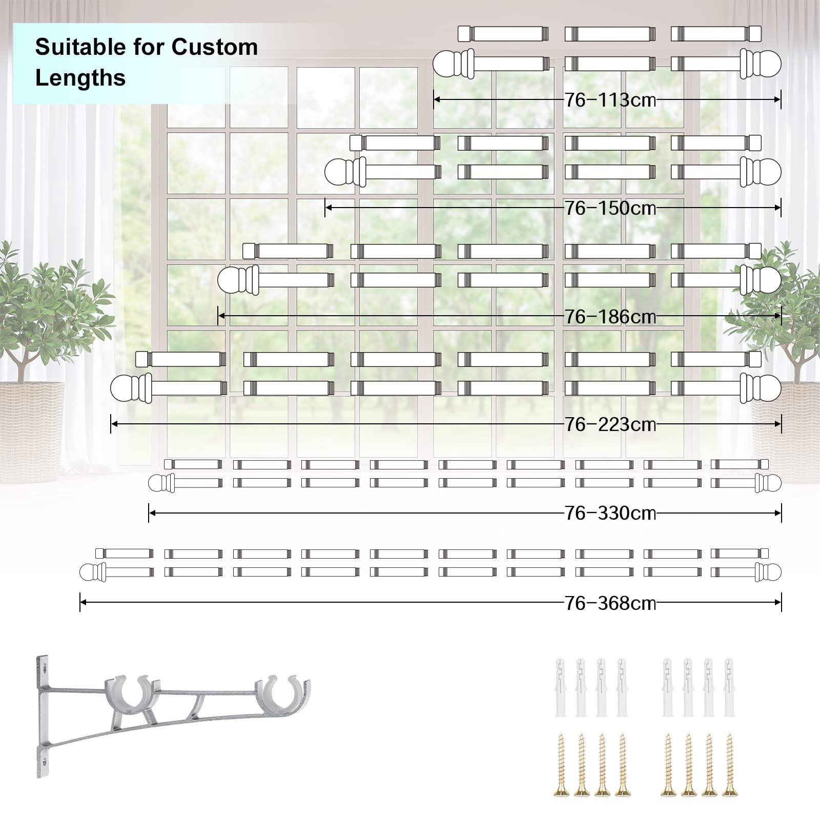 INFLATION Double Curtain Rods for Windows 76-113 cm, 2.5 cm Heavy Duty Double Window Rods - Adjustable Decorative Silver Curtain Rod for Sliding Glass Door, Patio, Bedroom, Kitchen, Bathroom 4