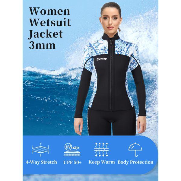 Joysummer Men Women Wetsuits Top - 3mm Neoprene Wetsuits Jacket, Long Sleeves Scuba Diving Suit Rash Guard for Diving Surfing Snorkeling UPF 50+, Women Blue S 2
