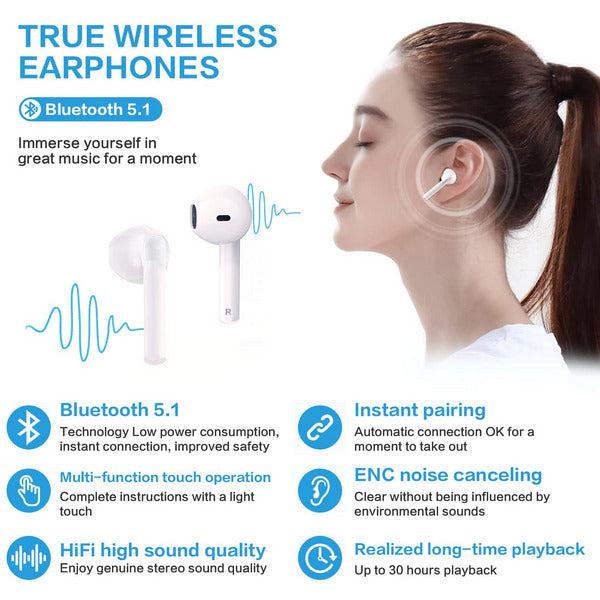 AMRTI Wireless Earbuds, Bluetooth 5.1 Headphones Stereo Earphone Cordless Sport Headsets with Charging Case, IPX6 Waterproof HiFi Stereo in Ear Headsets Built in Mic for Sport Home Office White 1