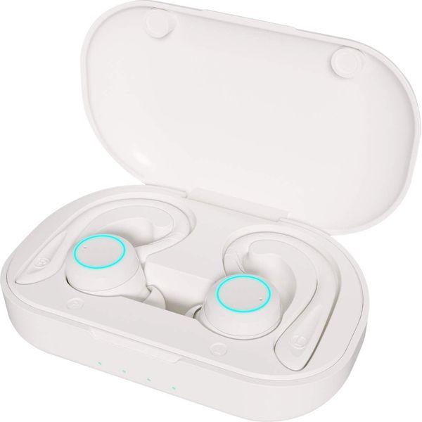 APEKX True Wireless Earbuds with Charging Case IPX 7 Waterproof Over Ear Bluetooth Headphones Built-in Mic Deep Bass Earphones for Sport Running - White