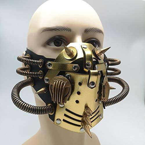 Ubauta Steampunk Leather Mask Cosplay Mask Punk Rivet Masquerade Mask-Gold 2