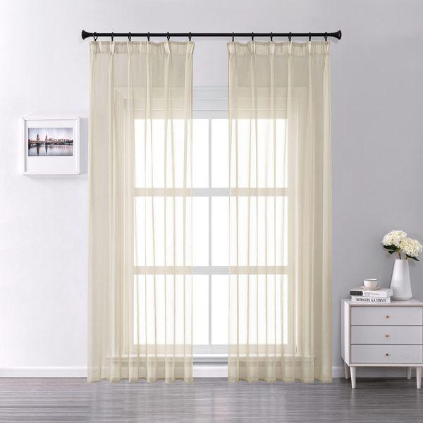 Net Curtains Tape Top Sheer Pearl White Slot Pencil Pleat 66"x90" Gathering Tab Woven Volie Curtains Multifunctional Rod Pocket Grommet Hooks Natty Curtains for Livingroom Bedroom Balcony 2 Panels 1