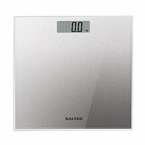 Salter Glitter Bathroom Scales - Supersize Digital Display Electronic Scale for Precise Weighing, Toughened Glass Platform, Step-On for Instant Reading, Metric + Imperial - Silver 0