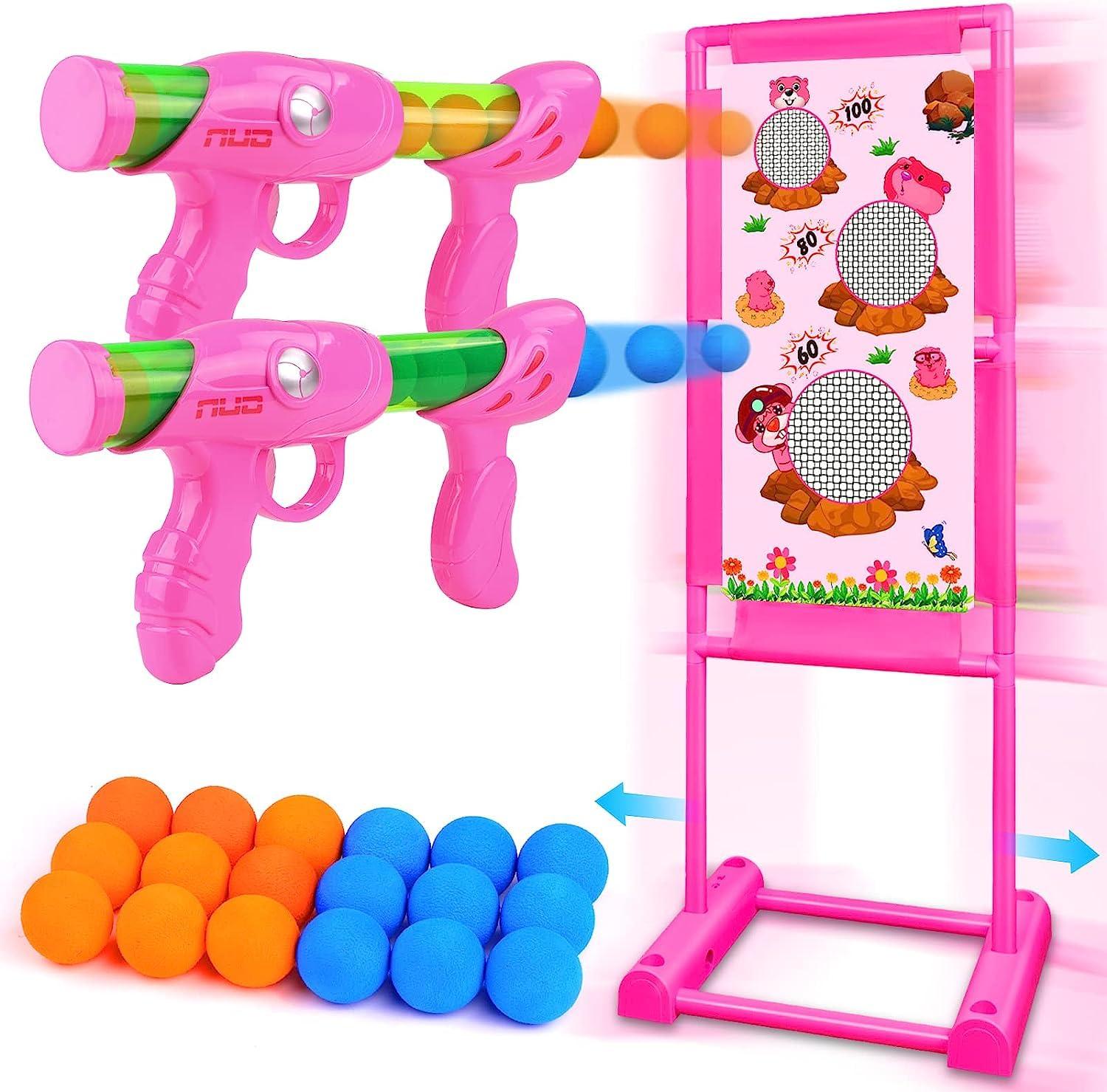 M&LD Moving Shooting Targets Game Electric Scoring Target Kids Toy with 2 Popper Guns 18 Foam Balls Outdoor Garden Toys Gifts for Boys Girls 110 x 42cm(Hot Pink)