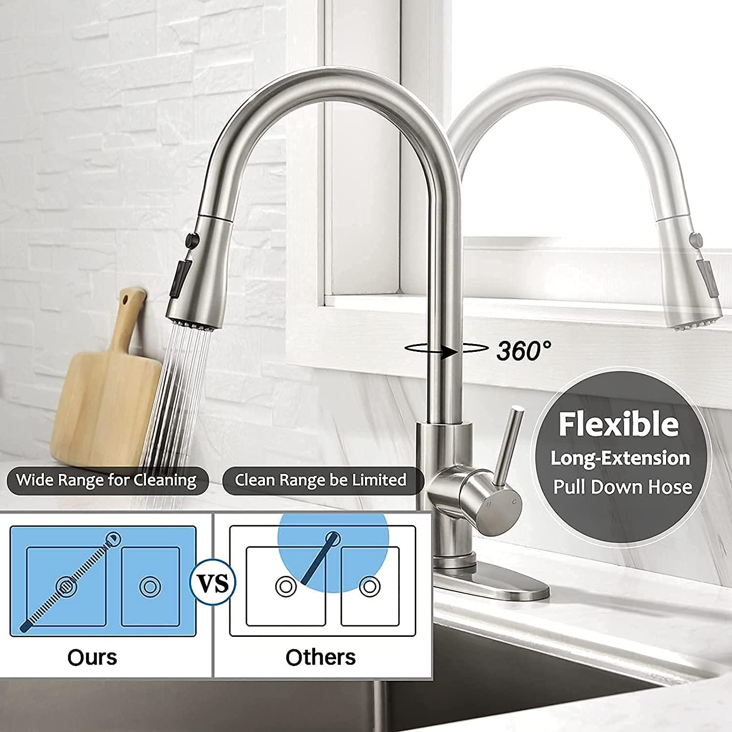 SADALAK Kitchen Tap,Pull Out Kitchen Sink Mixer Tap 360° Swivel Kitchen Faucet Lead-Free Stainless Steel Flexible Kitchen Sink Single Handle Tap with UK Standard Fittings 3