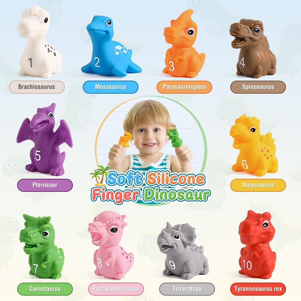 Mini Tudou Montessori Toys for 1,2,3 Year Old,20 Pcs Dinosaur Learning Toys with Finger Puppets & Stacking House,Counting & Matching & Sorting Fine Motor Games,Sorting Toys for Toddlers 1-3 1