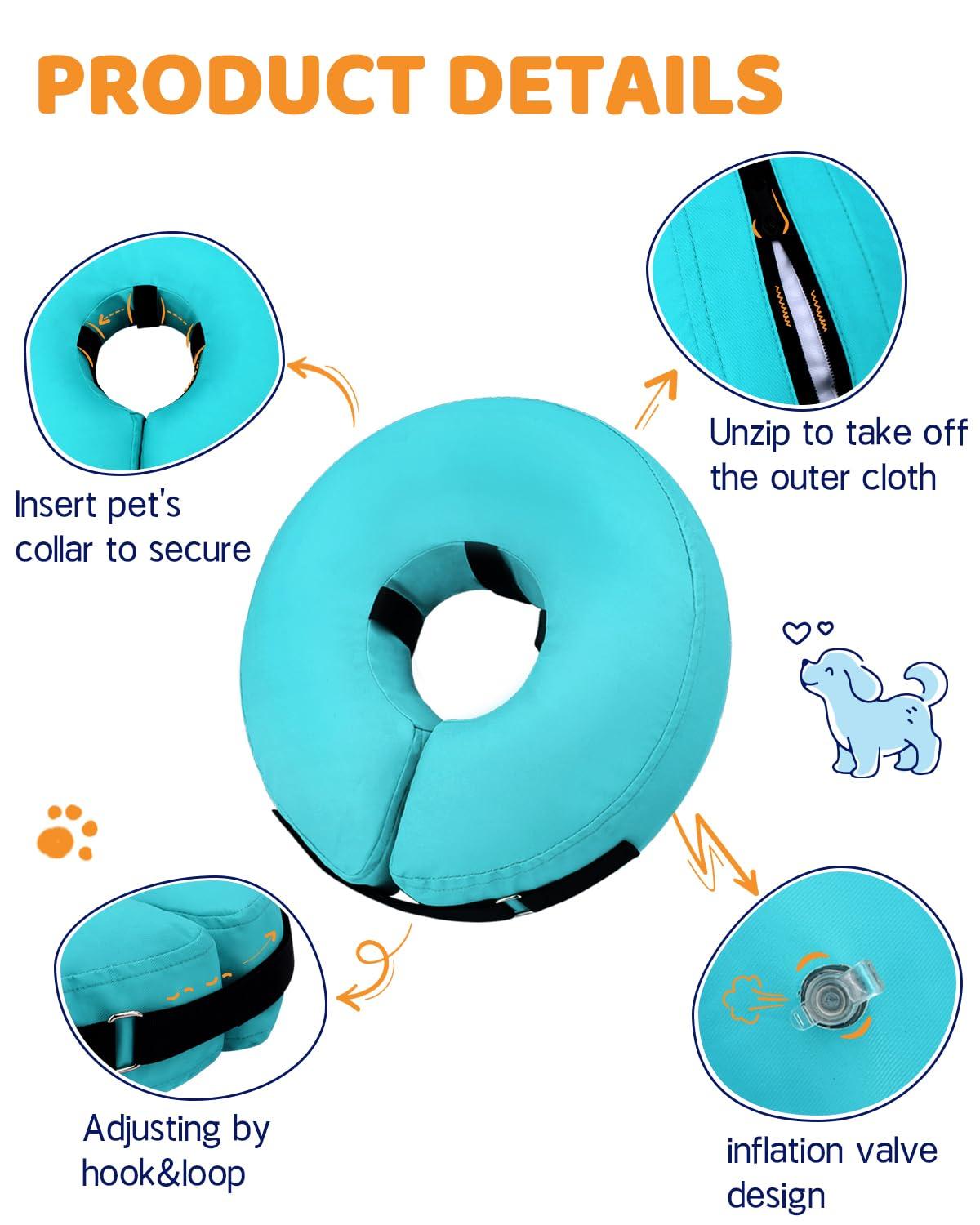 Supet Dog Cones After Surgery, Protective Inflatable Dog Collar Pet Recovery Collar Soft Pet Cone for Small Medium or Large Dogs and Cats Anti-Bite Lick Wound Healing Green M 1