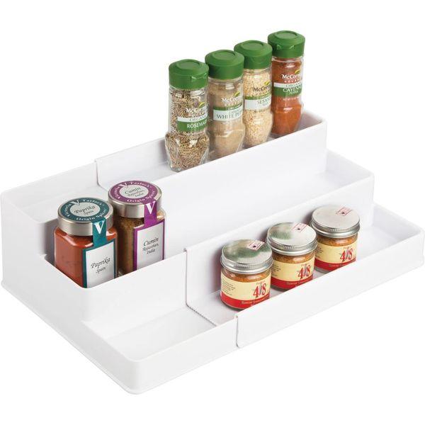 mDesign Spice Rack for Kitchen Cabinet Storage - Pull-Out Storage for Order in The Kitchen, Cosmetics Rack - 3 Levels - White