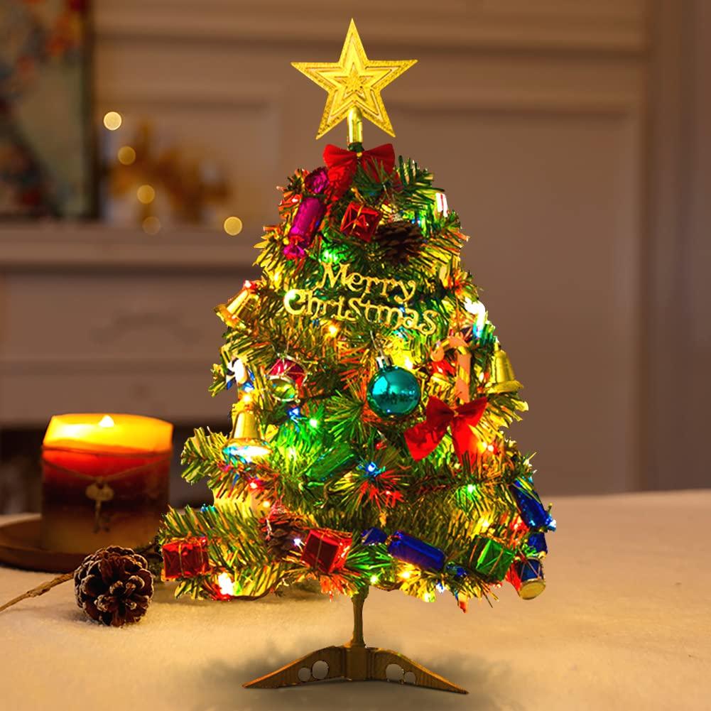 Mini Christmas Tree With LED Lights 50cm Tabletop Christmas Tree With Decorated Gift Boxes, Hanging Ornaments and a Star Treetop for Home Office Shopping Bar Home, Kitchen, Dining Table Decor