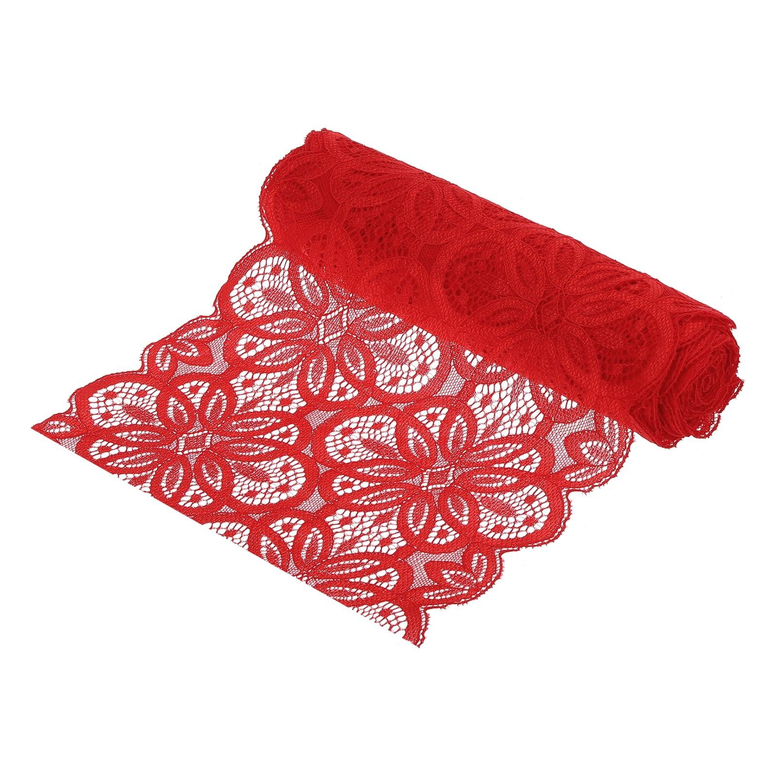 sourcing map Lace Ribbon 10 Yards 7 Inch Lace Flower Trim for Craft Gift Wrappers Headbands Wedding Red