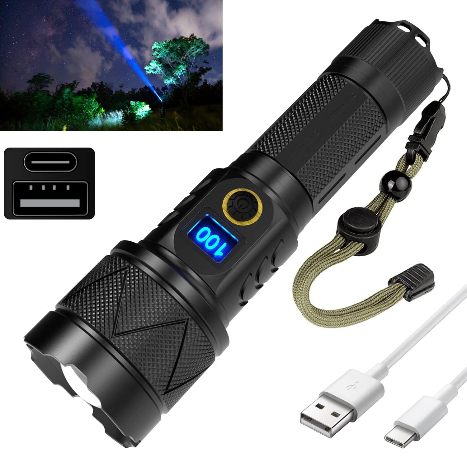 YANJI Torches LED Super Bright,Rechargeable LED Torch 30000 Lumens XHM77.2,Tactical Torch Battery Powered, Powerful Flashlight Torch Zoomable for Dog Walking Hiking Emergency Gift 0