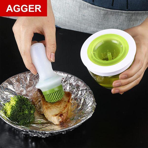 Glass Oil Bottle with Silicone Brush,Silicone Dropper Measuring,Kitchen Gadgets for Air Fryer Kitchen Cooking Salad Baking BBQ 2