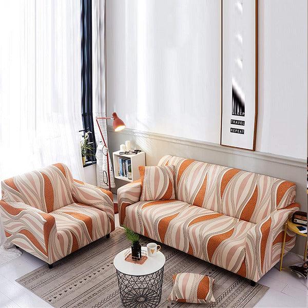 Hotniu 1-Piece Fit Stretch Sofa Covers - Polyester Spandex Printed Sofa Slipcovers - Furniture Cover/Protector for Armchair Couch with Elastic Bottom & Anti-Slip Foam (1 Seater, Orange Stripes) 1