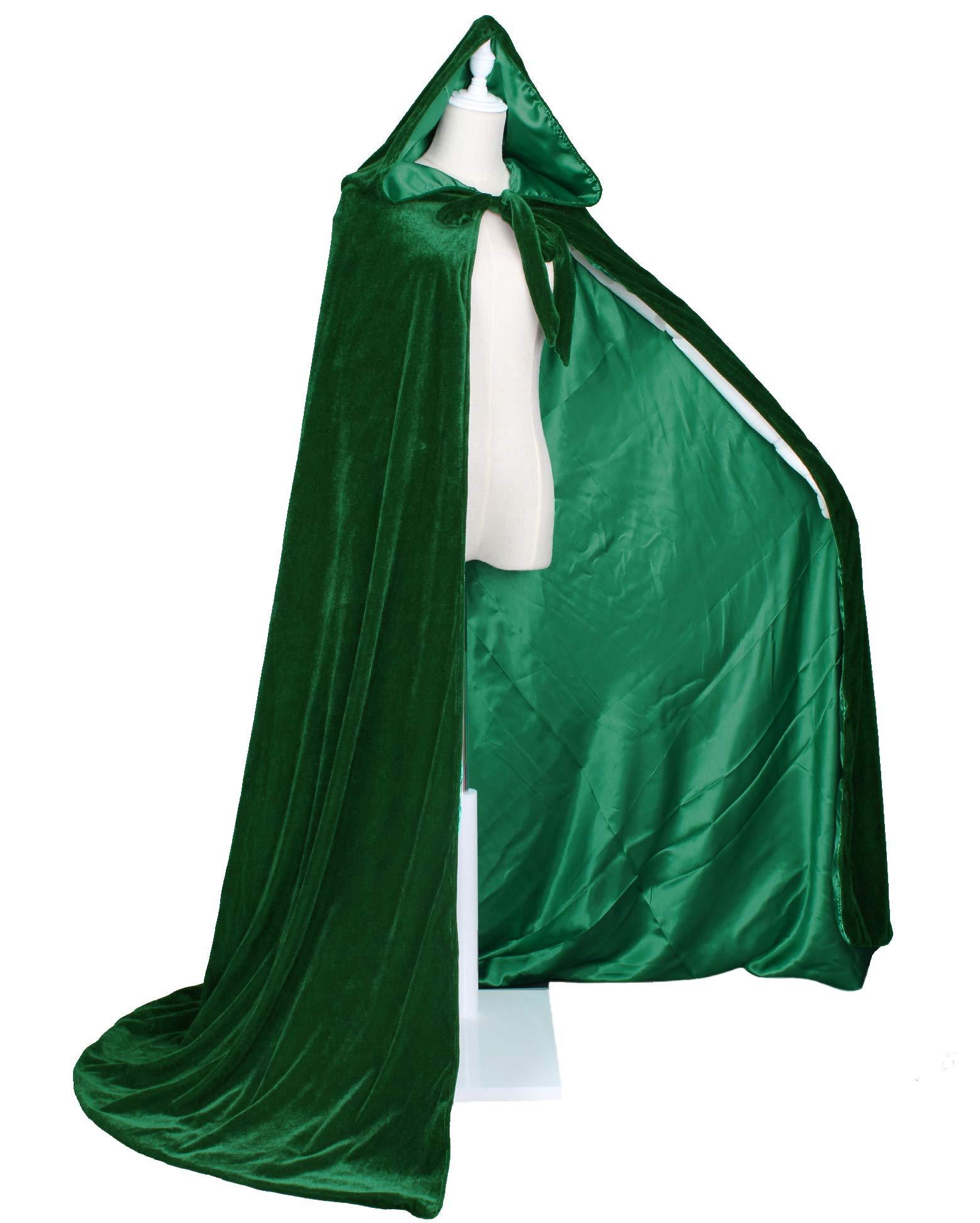 LuckyMjmy Velvet Medieval Wedding Cape Cloak Lined with Satin lining (Large, Dark green) 1