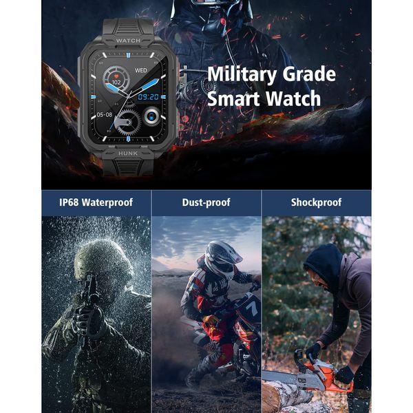 Smart Watch for Men Answer/Make Calls,1.96" Large Screen Military Smart Watch,100 Sport Modes Fitness Watch Tracker with SOP2/Heart Rate/Sleep Monitor,IP68 5ATM Waterproof Outdoor Sports Smartwatch 2