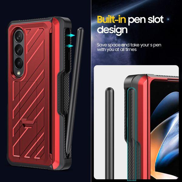 Vizvera UMB RS Series for Samsung Galaxy Z Fold 4 Shell With S Pen Holder, With a Hidden Stand, Matt Case Smartphone Drop-Out-Resistant Shock Resistant Cover for Galaxy z Fold 4 2022-Red 3