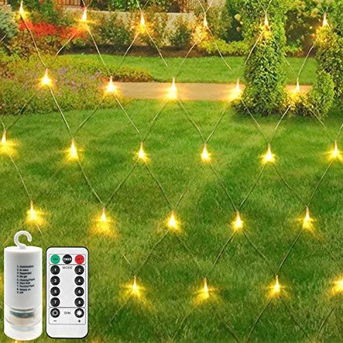 [Remote,Timer] Backyard Bedroom LED Net Lights,Battery Powered Fairy Lights String Outdoor Waterproof,Dimmable,8 Modes,Ceiling Wall House Garden Patio Tree Decor(3m x 2m 200 LEDs,Warm White) 0