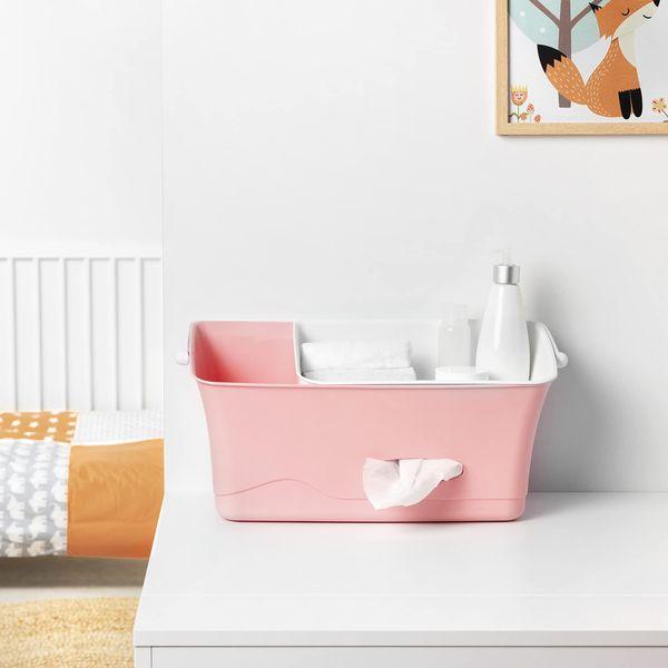 Navaris Hanging Nappy Changing Organiser - Baby Storage Caddy to Hang on Change Table or Cot - Nursery Nappies and Wipes Basket Holder - Pink 1