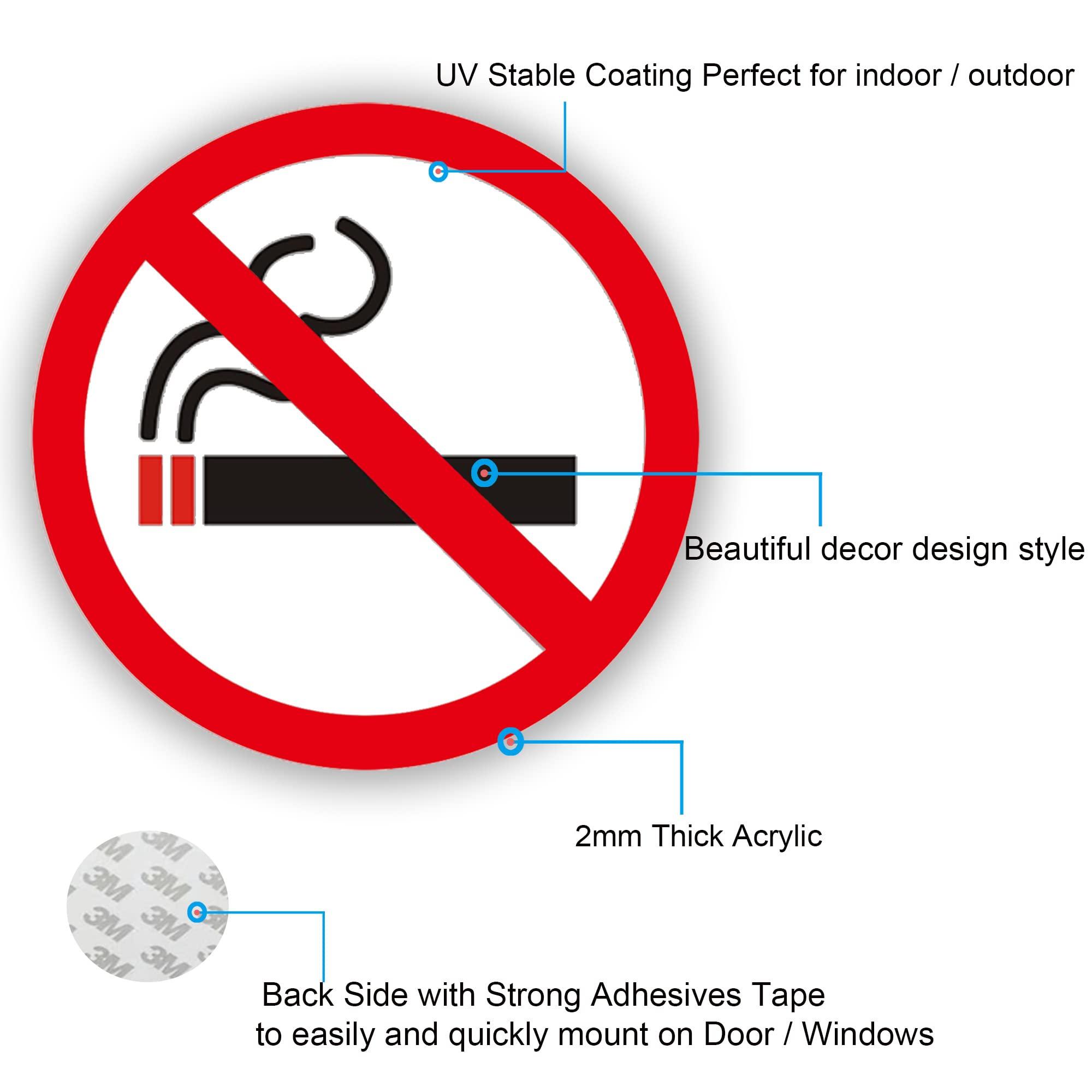 2pcs No Smoking Sign/Ø 10cm Acrylic 2mm Thickness with Self-Adhesive Tape 2