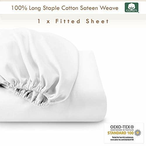 Pizuna Cotton 400 Thread Count - 100% Long Staple Cotton Double Fitted Bed Sheet - Sateen White 3