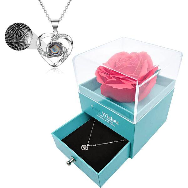 SHARON COOPER Metal Rose flowers Handmade Rose with Love You Necklace, Best Romantic Gifts for Women&Her&Mum on Valentines Day, Mothers Day, Anniversary, Birthday,Christmas (red)