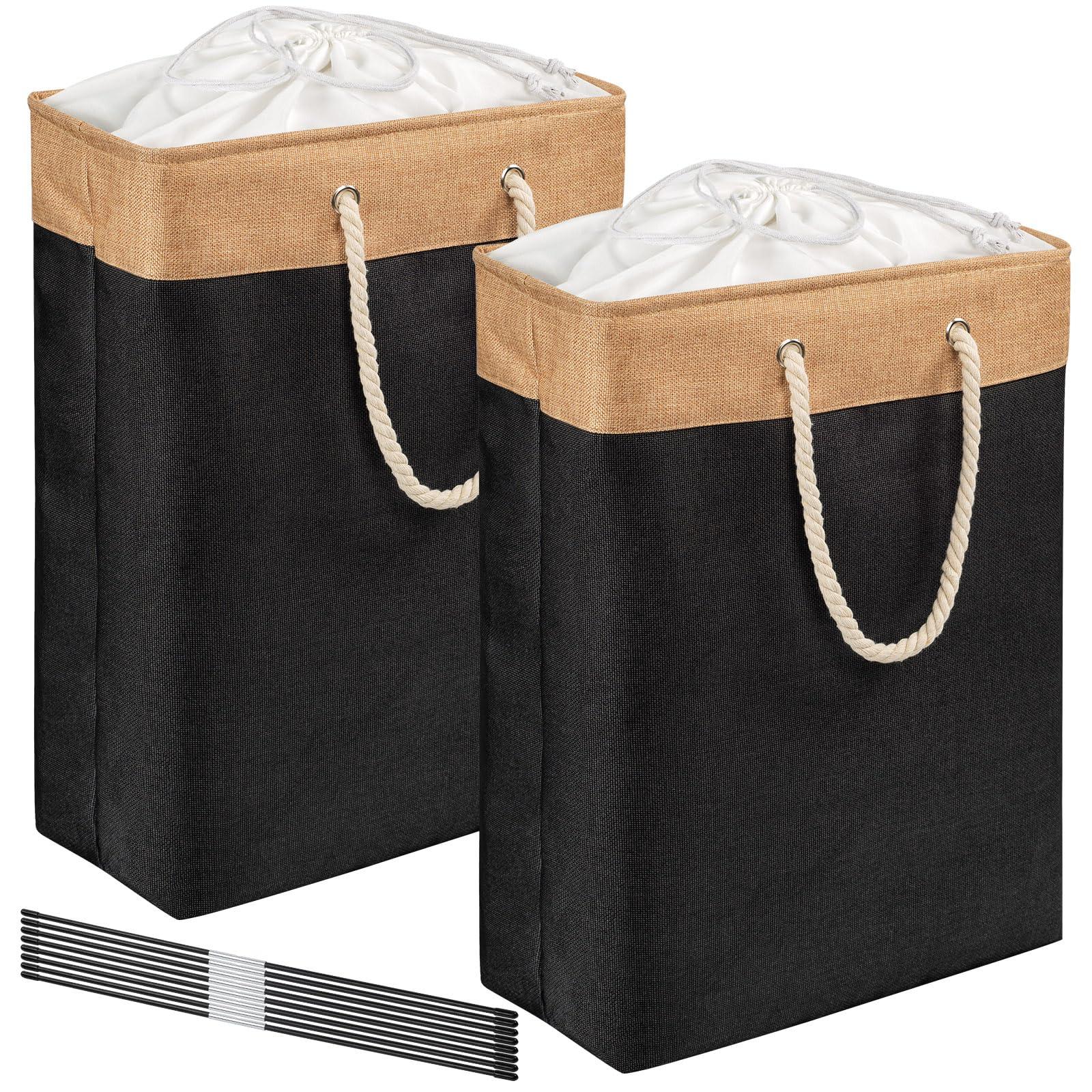2 Pack Large Laundry Baskets with Lid, Foldable Washing Baskets for Laundry, Bedroom Storage Solutions for Clothes Toys, Laundry Hamper Bags Bin with Handles for Bathroom