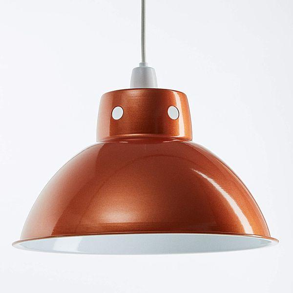 Retro Design Light Shade - Easy Fit Pendant Shade for Existing Ceiling Light - Metal Ceiling Light Shade - Lampshade for Ceiling Light - White Internal Finish - Metal Lamp Shade (Metallic Orange)