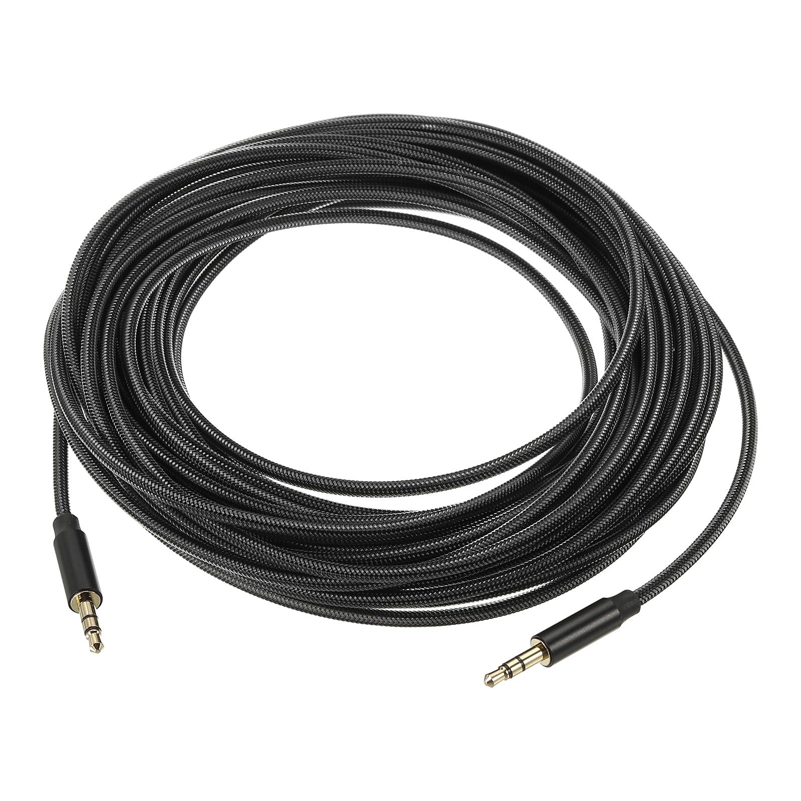 sourcing map 3.5mm Aux Cable Male to Male Auxiliary Audio Cable HiFi Headphone Cord 33ft Nylon Braided for Phone Headphone Speaker Stereo, Black