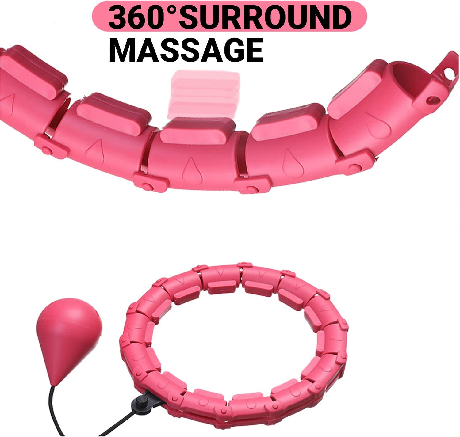 Pterygoid Smart Hula Hoop,Weighted Hula Hoop for Adult, 24 Detachable Hula Circle Fitness Ring with 360 Degree Auto-Spinning Ball Gymnastics, Massage, Adult Fitness for Weight Loss,Pink 2