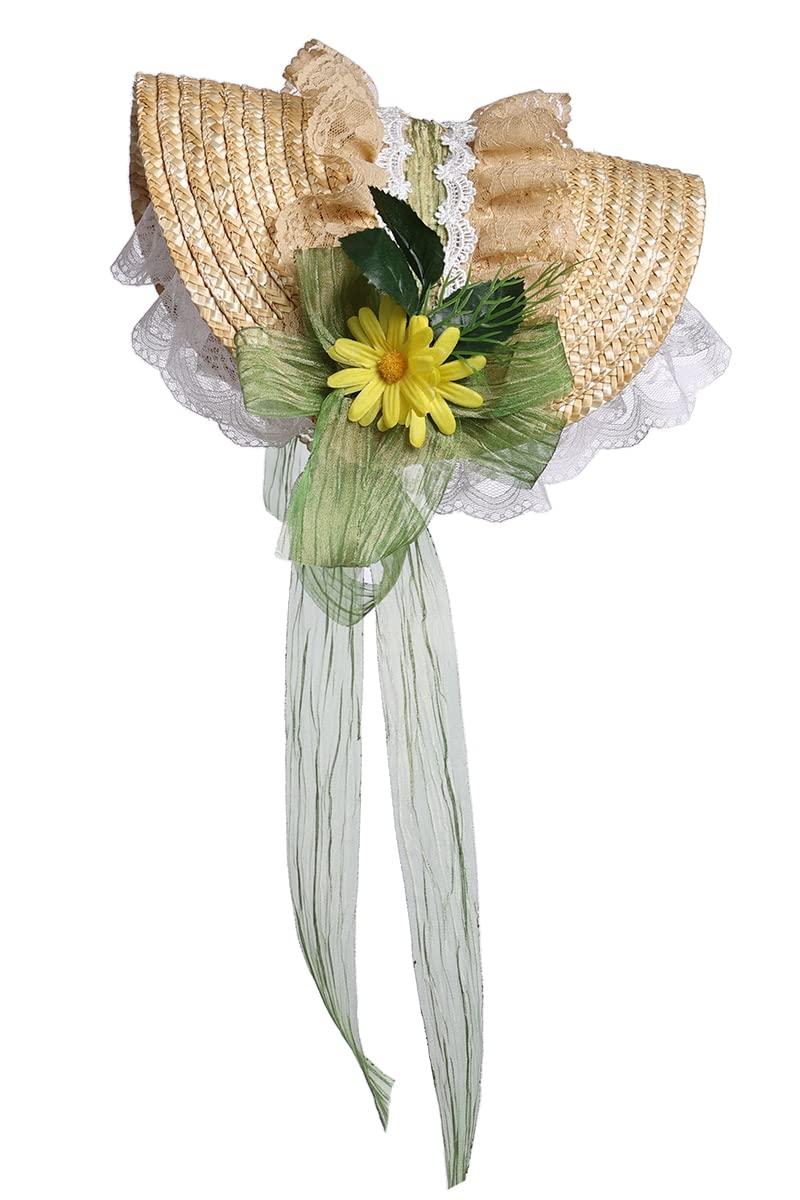 COSDREAMER Girls Women Victorian Tea Party Sun Hat Lolita Flower Straw Hats Beach Hats Light Green 1