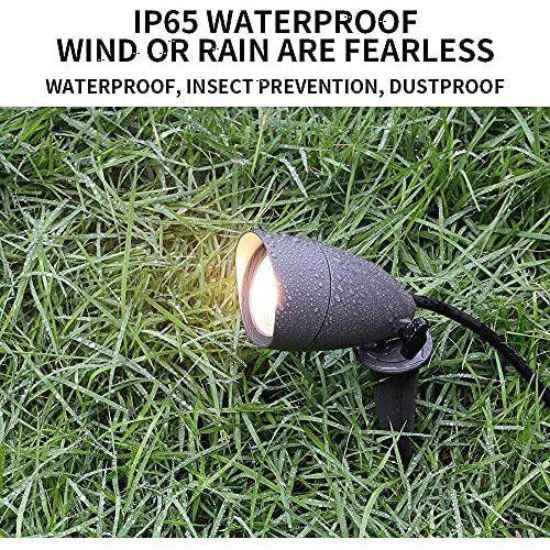 Garden Spike Lights, DAWALIGHT Landscape Light LED 6W 420LM 3000K, IP65 Outdoor Spotlight for Path Outside Lawn Backyard Walkway Pathway Tree, Aluminum, Dark Grey Color (with Shade & IP68 Connector) 4
