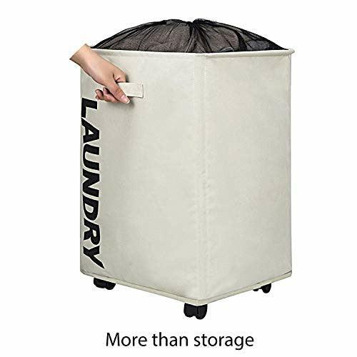 Amazon Brand - Eono 56CM Pro Rolling Laundry Cart White and Grey Clothes Hamper Mesh Cover Laundry Storage Cart Collapsible Laundry Basket Flexible Thin Laundry Hamper with Wheels for Family Laundry 4