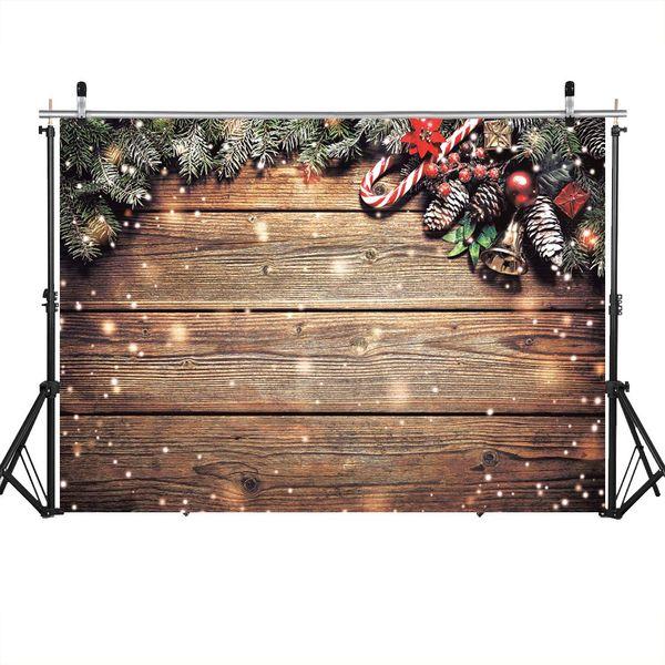 LYWYGG 8x8FT Christmas Backdrop Christmas Wood Wall Photography Background Brown Wooden Planks Background Snowflake Background Baby Shower Backdrop Childs Backdrop CP-200-0808 0