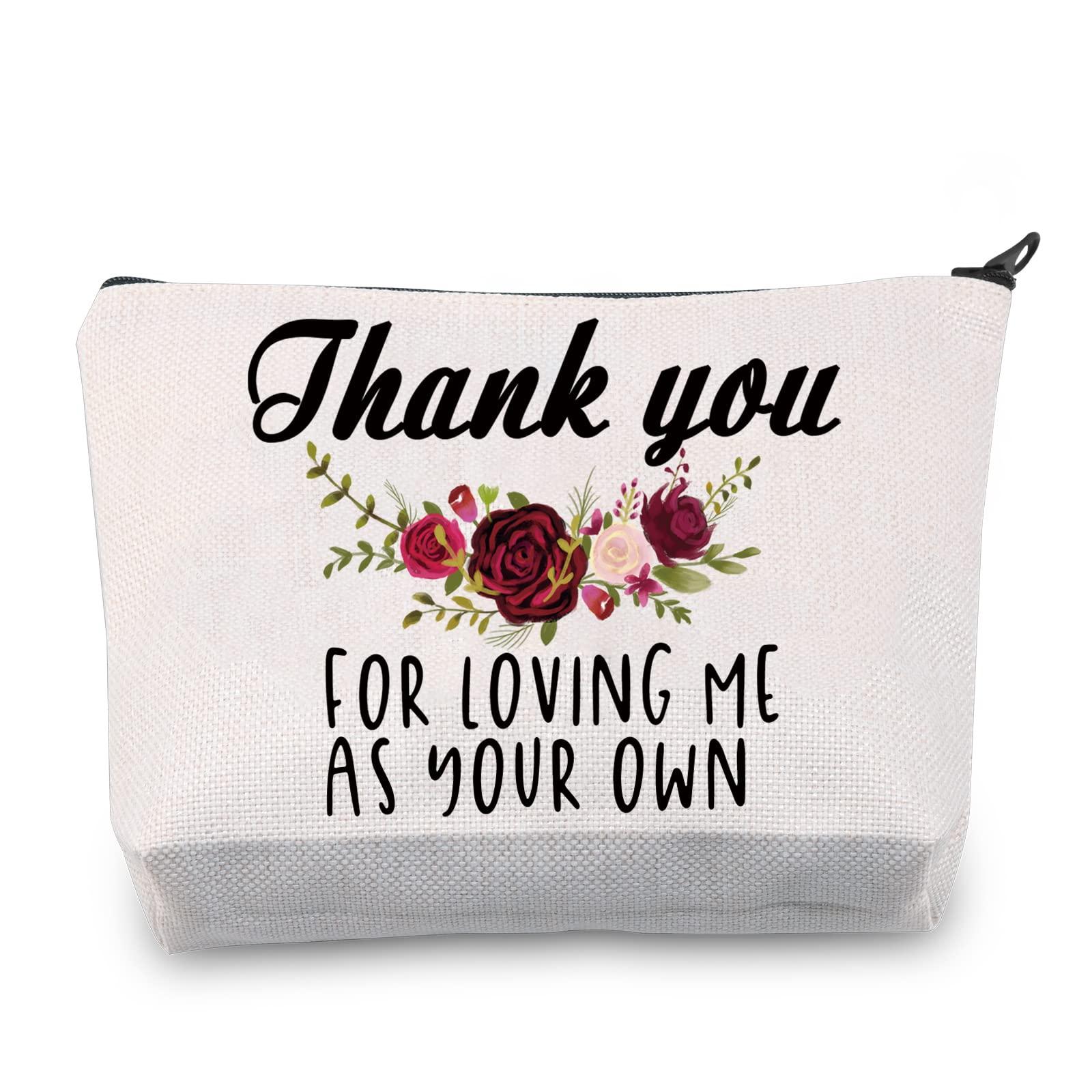 LEVLO Stepmom Gifts Thank You For Loving Me As Your Own Makeup Bags for Mother in law Mother’s day Birthday Gift, Loving Me As Your Own