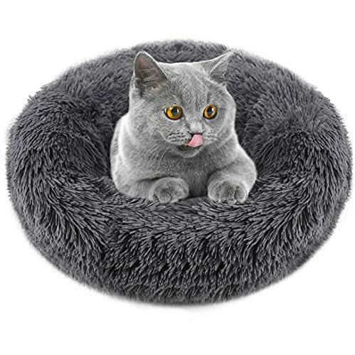 CMQC Donut Cuddler Cat Dog Bed, Comfortable Round Plush Cat Bed Washable Self-Warming Pet Bolster Bed, Luxury Cat Cushion Bed Calming Dog Beds for Kitten Cat Puppy Dog(70X70CM, Deep Grey) 0