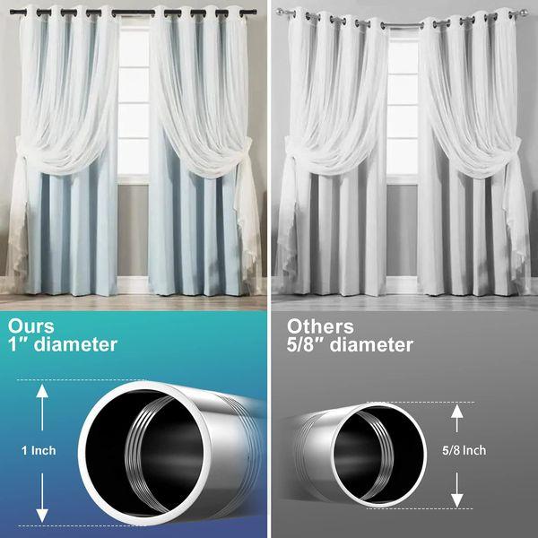 Curtain Rod with Cap Finials 76 to 157 cm, Silver Curtain Pole with Brackets Fittings Set Window Poles for Living Room & Outdoor 1