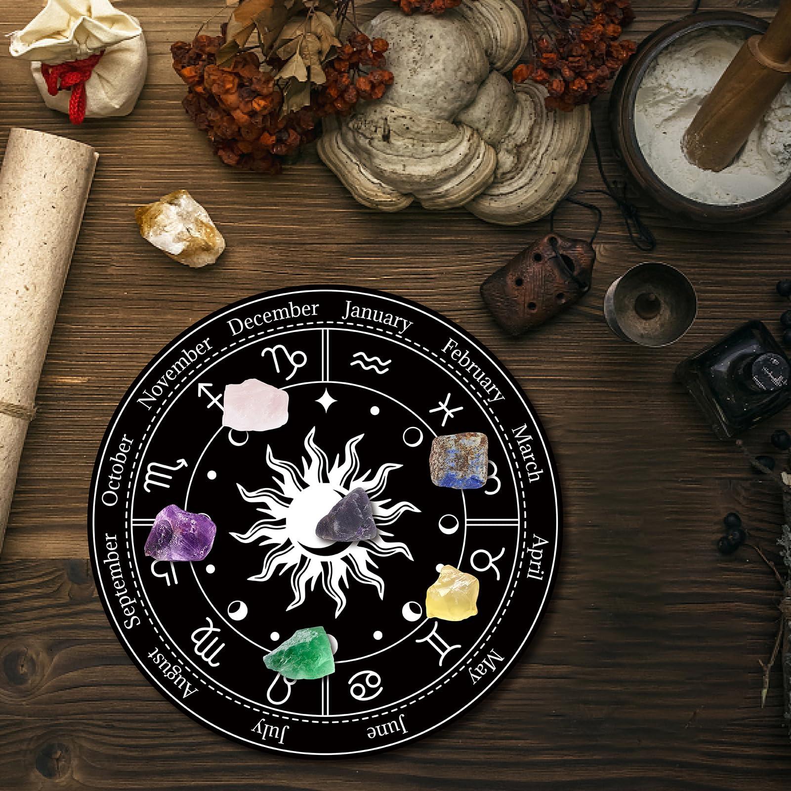 CREATCABIN Wheel of the Year Sign Pagan Decor Wicca Calendar Wiccan Holidays Altar Pendulum Board Witch Stand Sun Engraved Plaque Spiritual Wooden Supplies Tools for Halloween Christmas Black 7.9 Inch 4