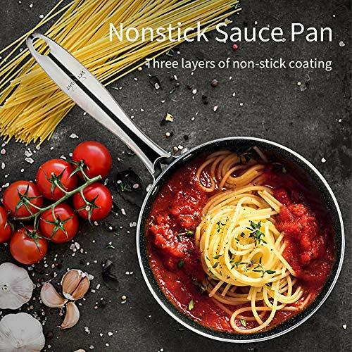 Saucepan Induction 18 cm/2 L, Nonstick Sauce Pan with lid, Stone-Derived Granite Coating No-Stick Saucier Cooking Pot, Stainless Handle, Oven Safe-SKY LIGHT 1