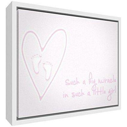 Feel Good Art Eco-Printed and Framed Nursery Canvas with Solid White Wooden Frame (64 x 44 x 3 cm, Large, Yellow, Such a Big Miracle in Such a Little Girl) 0