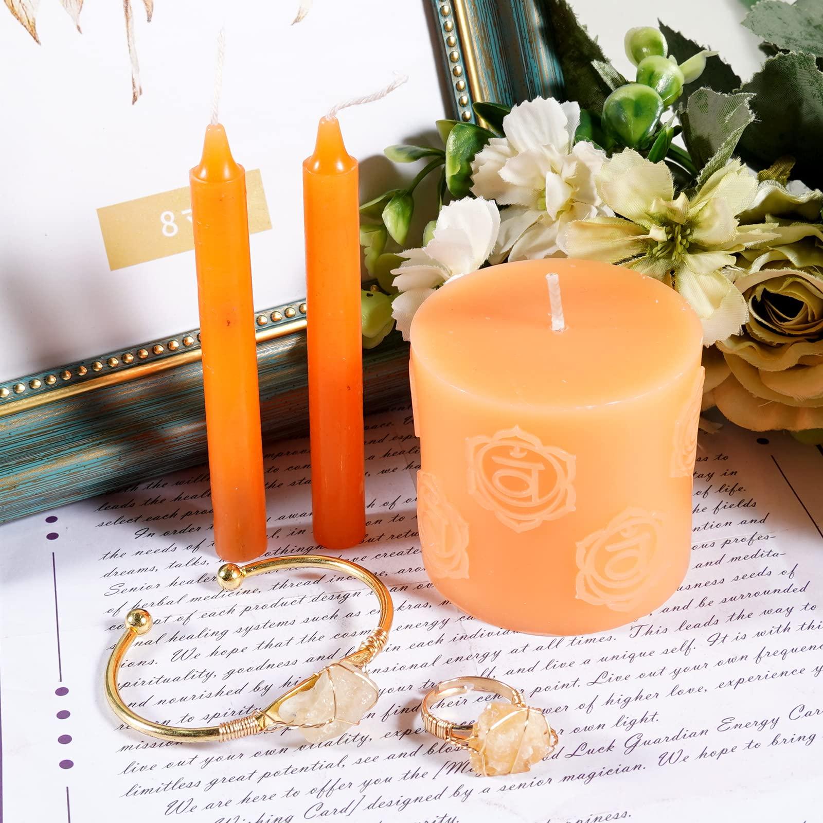 Soulnioi Scented Pillar Candle (Orange Blossom)-24h Burning Time, 2pcs Tall Pillar Candles, Citrine Crystal Stone Wired Ring and Adjustable Open Bracelet, Home Fragrance Decor Gift 1